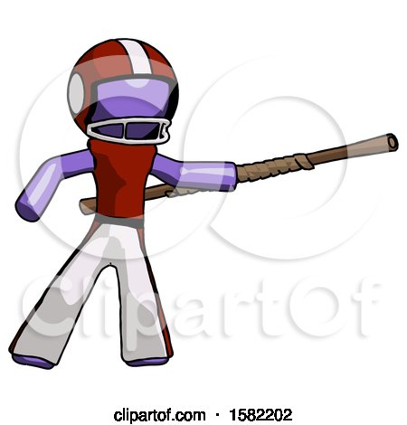 Purple Football Player Man Bo Staff Pointing Right Kung Fu Pose by Leo Blanchette