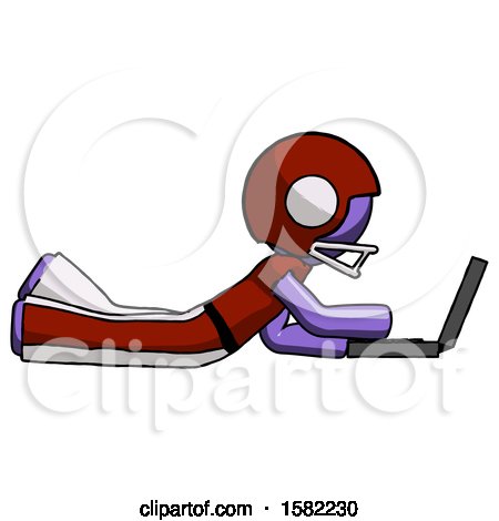 Purple Football Player Man Using Laptop Computer While Lying on Floor Side View by Leo Blanchette
