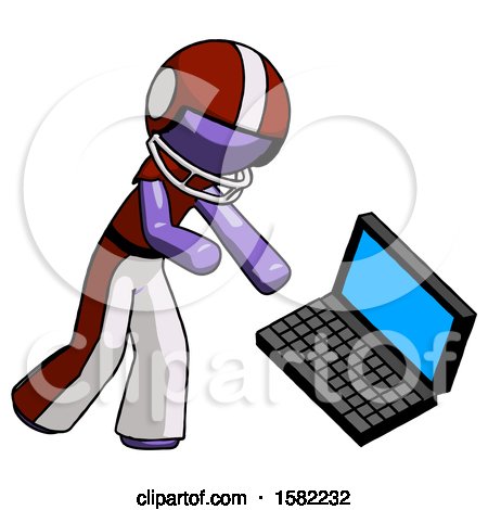 Purple Football Player Man Throwing Laptop Computer in Frustration by Leo Blanchette
