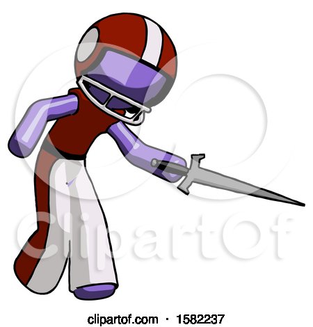Purple Football Player Man Sword Pose Stabbing or Jabbing by Leo Blanchette