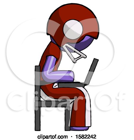 Purple Football Player Man Using Laptop Computer While Sitting in Chair View from Side by Leo Blanchette