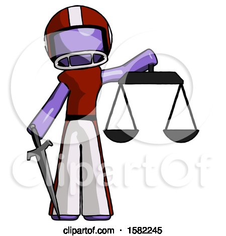 Purple Football Player Man Justice Concept with Scales and Sword, Justicia Derived by Leo Blanchette