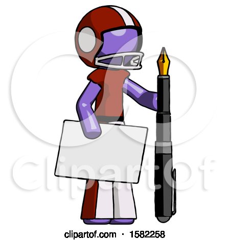 Purple Football Player Man Holding Large Envelope and Calligraphy Pen by Leo Blanchette