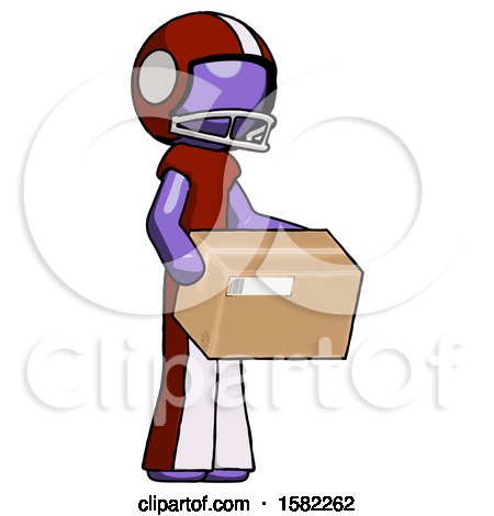 Purple Football Player Man Holding Package to Send or Recieve in Mail by Leo Blanchette