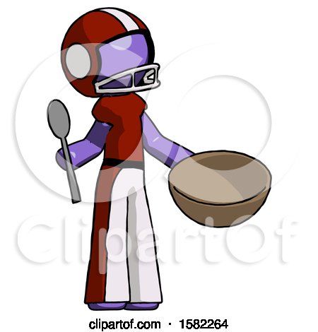 Purple Football Player Man with Empty Bowl and Spoon Ready to Make Something by Leo Blanchette