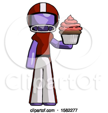 Purple Football Player Man Presenting Pink Cupcake to Viewer by Leo Blanchette