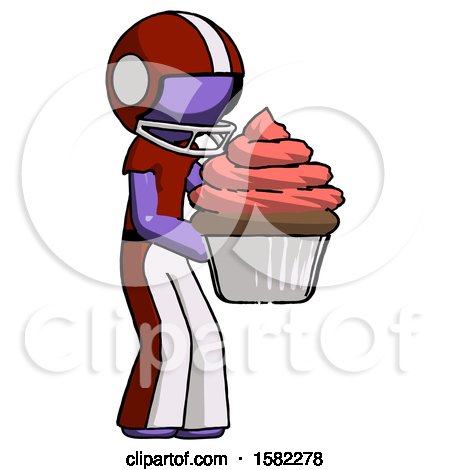Purple Football Player Man Holding Large Cupcake Ready to Eat or Serve by Leo Blanchette
