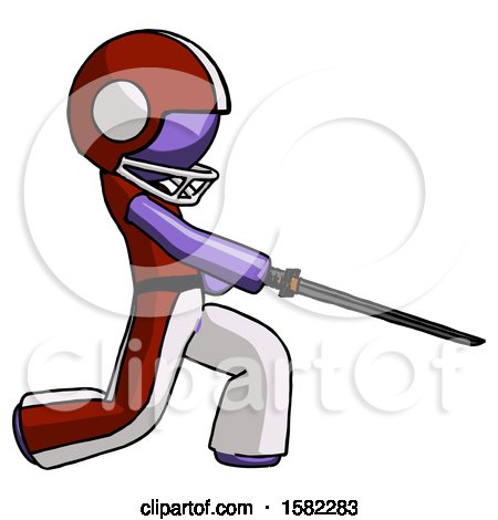 Purple Football Player Man with Ninja Sword Katana Slicing or Striking Something by Leo Blanchette