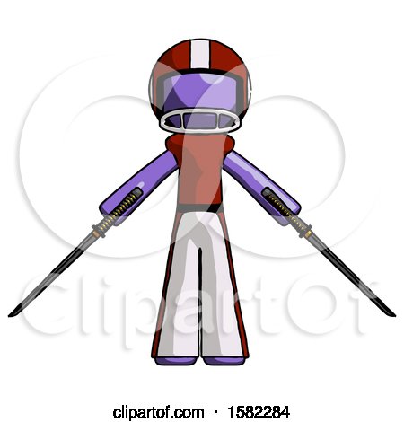 Purple Football Player Man Posing with Two Ninja Sword Katanas by Leo Blanchette