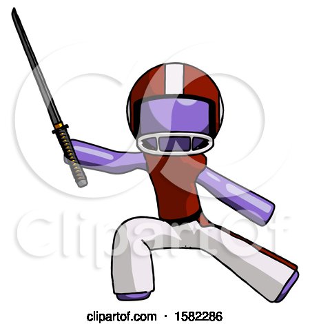 Purple Football Player Man with Ninja Sword Katana in Defense Pose by Leo Blanchette
