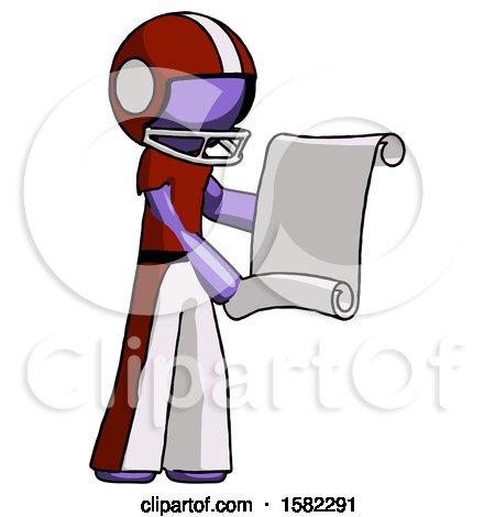 Purple Football Player Man Holding Blueprints or Scroll by Leo Blanchette