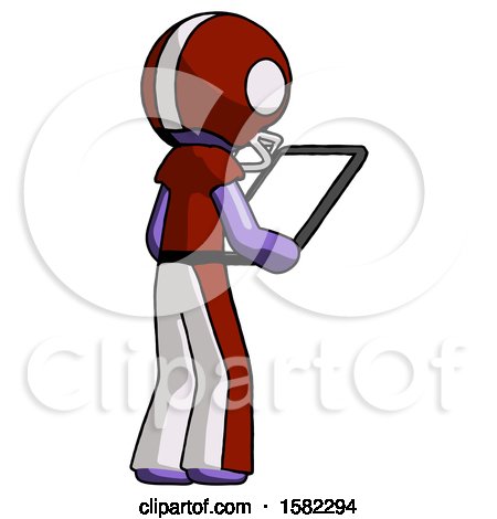 Purple Football Player Man Looking at Tablet Device Computer Facing Away by Leo Blanchette