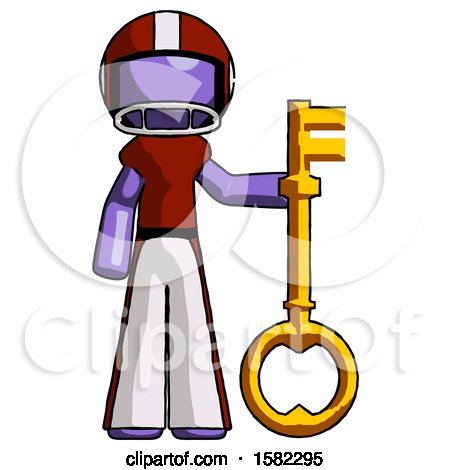 Purple Football Player Man Holding Key Made of Gold by Leo Blanchette