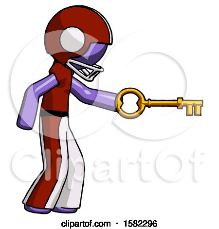 Purple Football Player Man with Big Key of Gold Opening Something by Leo Blanchette