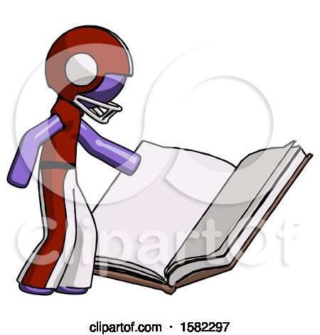 Purple Football Player Man Reading Big Book While Standing Beside It by Leo Blanchette
