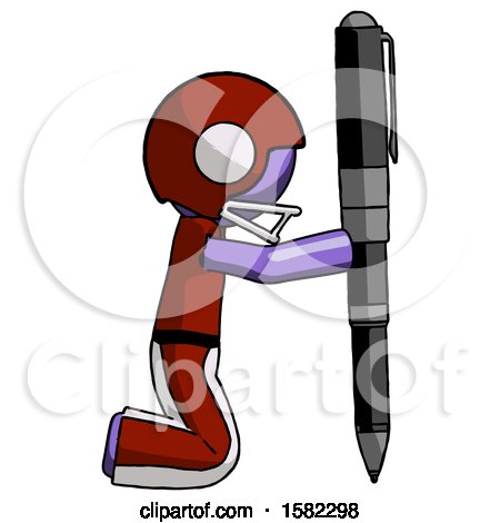 Purple Football Player Man Posing with Giant Pen in Powerful yet Awkward Manner. by Leo Blanchette