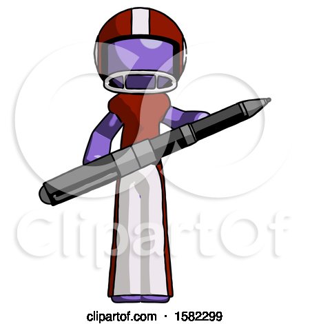Purple Football Player Man Posing Confidently with Giant Pen by Leo Blanchette