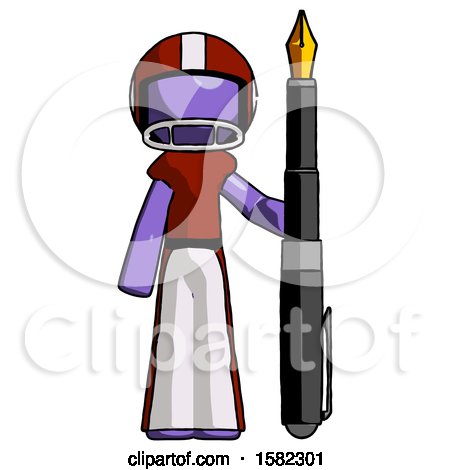 Purple Football Player Man Holding Giant Calligraphy Pen by Leo Blanchette