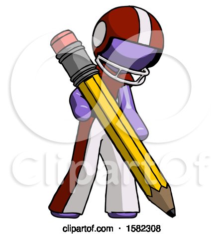 Purple Football Player Man Writing with Large Pencil by Leo Blanchette