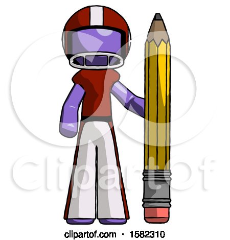 Purple Football Player Man with Large Pencil Standing Ready to Write by Leo Blanchette
