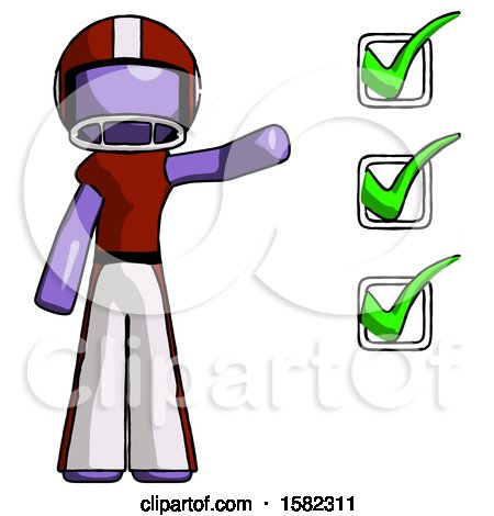 Purple Football Player Man Standing by List of Checkmarks by Leo Blanchette