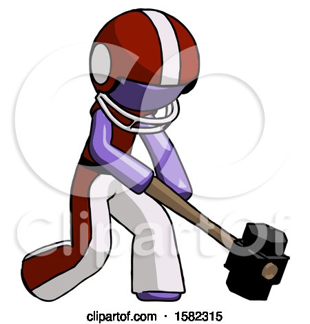 Purple Football Player Man Hitting with Sledgehammer, or Smashing Something at Angle by Leo Blanchette