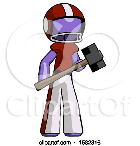 Purple Football Player Man with Sledgehammer Standing Ready to Work or Defend by Leo Blanchette