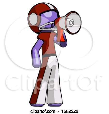 Purple Football Player Man Shouting into Megaphone Bullhorn Facing Right by Leo Blanchette