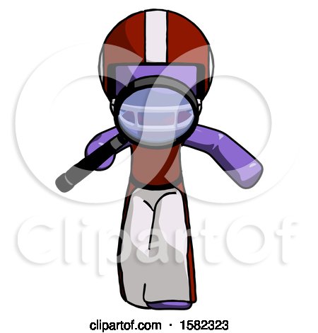 Purple Football Player Man Looking down Through Magnifying Glass by Leo Blanchette