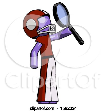 Purple Football Player Man Inspecting with Large Magnifying Glass Facing up by Leo Blanchette