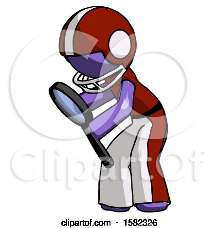 Purple Football Player Man Inspecting with Large Magnifying Glass Left by Leo Blanchette