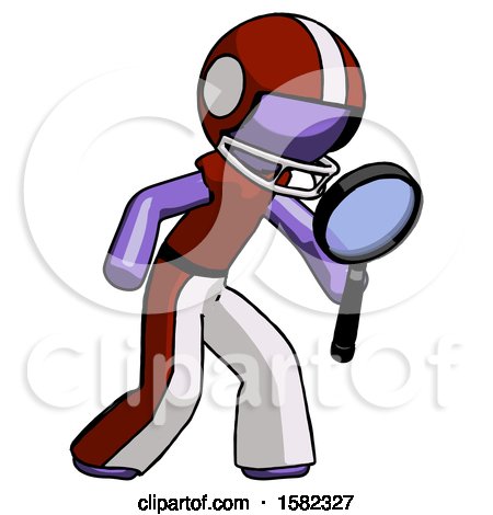 Purple Football Player Man Inspecting with Large Magnifying Glass Right by Leo Blanchette