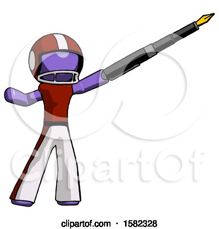 Purple Football Player Man Pen Is Mightier Than the Sword Calligraphy Pose by Leo Blanchette