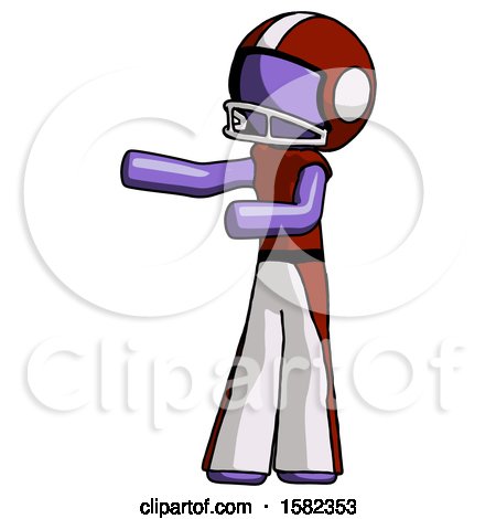 Purple Football Player Man Presenting Something to His Right by Leo Blanchette