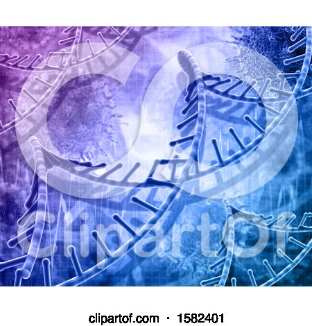 Clipart of a 3d Virus and Dna Strand Background - Royalty Free Illustration by KJ Pargeter