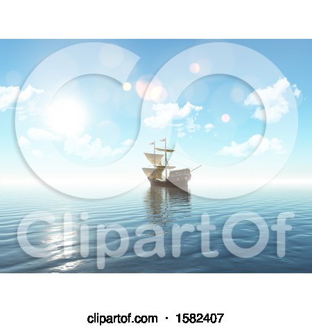 Clipart of a 3d Sailing Ship - Royalty Free Illustration by KJ Pargeter