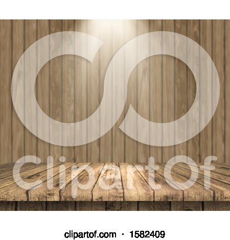 Clipart of a 3d Wood Surface and Wall with Light Shining down - Royalty Free Illustration by KJ Pargeter