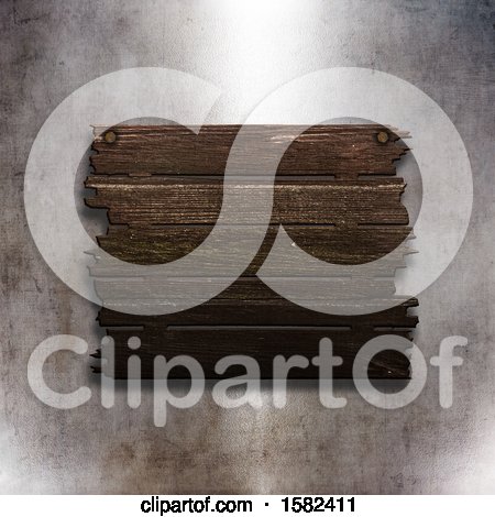 Clipart of a 3d Wooden Sign on a Metal Wall - Royalty Free Illustration by KJ Pargeter