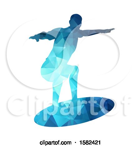 Clipart of a Blue Low Poly Geometric Surfer,  on a white background - Royalty Free Vector Illustration by KJ Pargeter