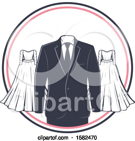 Clipart of a Vintage Wedding Gown and Tuxedo Design - Royalty Free Vector Illustration by Vector Tradition SM