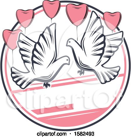 Clipart of Retro Wedding Doves and Heart Balloons - Royalty Free Vector Illustration by Vector Tradition SM
