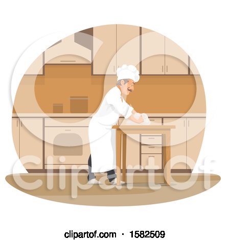 Clipart of a Male Chef Kneading Dough - Royalty Free Vector Illustration by Vector Tradition SM