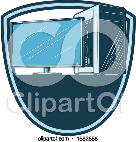 Clipart of a Desktop Computer Shield - Royalty Free Vector Illustration by Vector Tradition SM