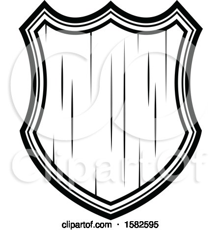 Clipart of a Retro Black and White Wooden Shield - Royalty Free Vector Illustration by Vector Tradition SM