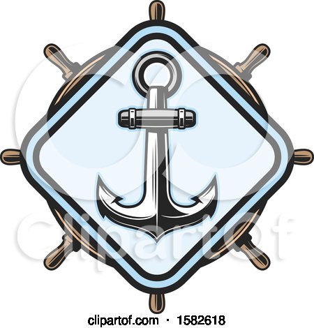 Clipart of a Ship Helm and Anchor - Royalty Free Vector Illustration by Vector Tradition SM