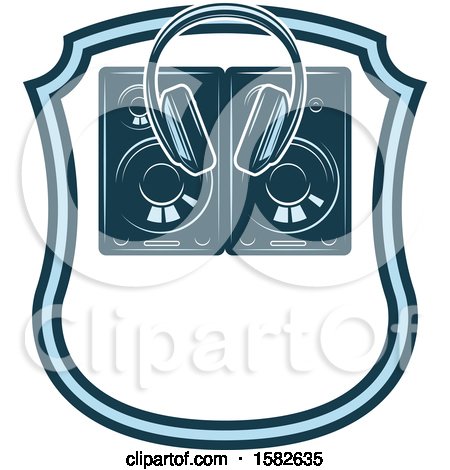 Clipart of a Pair of Headphones and Speakers in a Shield - Royalty Free Vector Illustration by Vector Tradition SM
