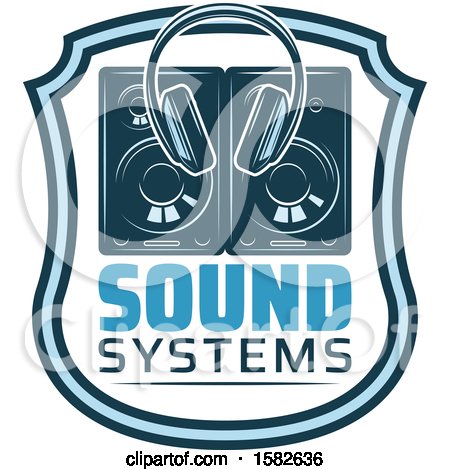 Clipart of a Pair of Headphones and Speakers in a Shield - Royalty Free Vector Illustration by Vector Tradition SM