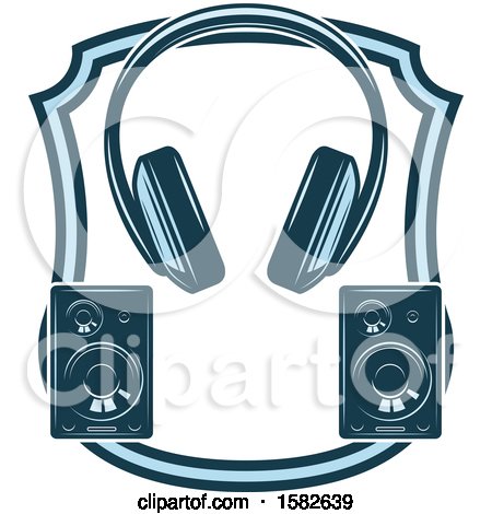 Clipart of a Shield with Audio Headphones and Speakers - Royalty Free Vector Illustration by Vector Tradition SM