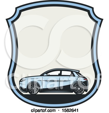 Clipart of a Blue Hybrid Car in a Shield - Royalty Free Vector Illustration by Vector Tradition SM