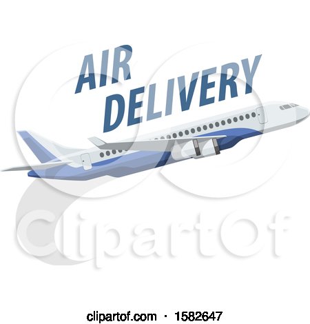 Clipart of a Commercial Airplane with Air Delivery Text - Royalty Free Vector Illustration by Vector Tradition SM